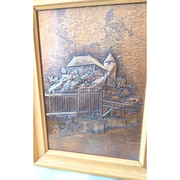 Embossed Brass Sheet Art Print Scene Mill in Colberg, Germany 10 1/4" x 14" - Picture 3 of 10